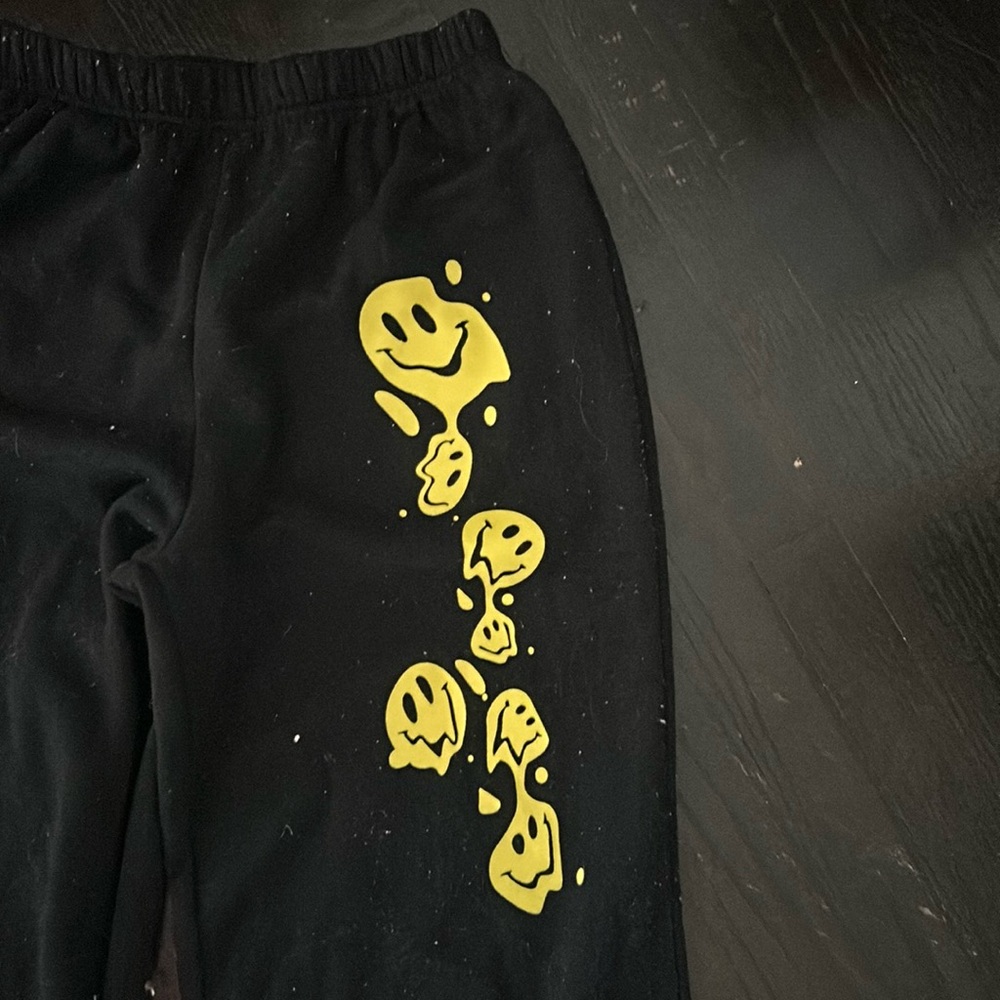 Black Smily Face Cuffed Sweatpants